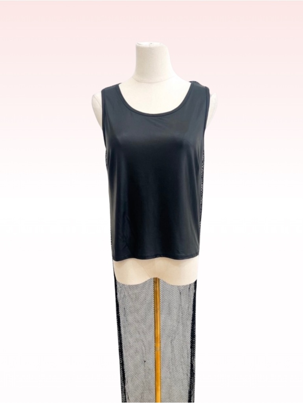 Y2k BLUSH Black Faux Leather Fishnet Back Top (Sz M)